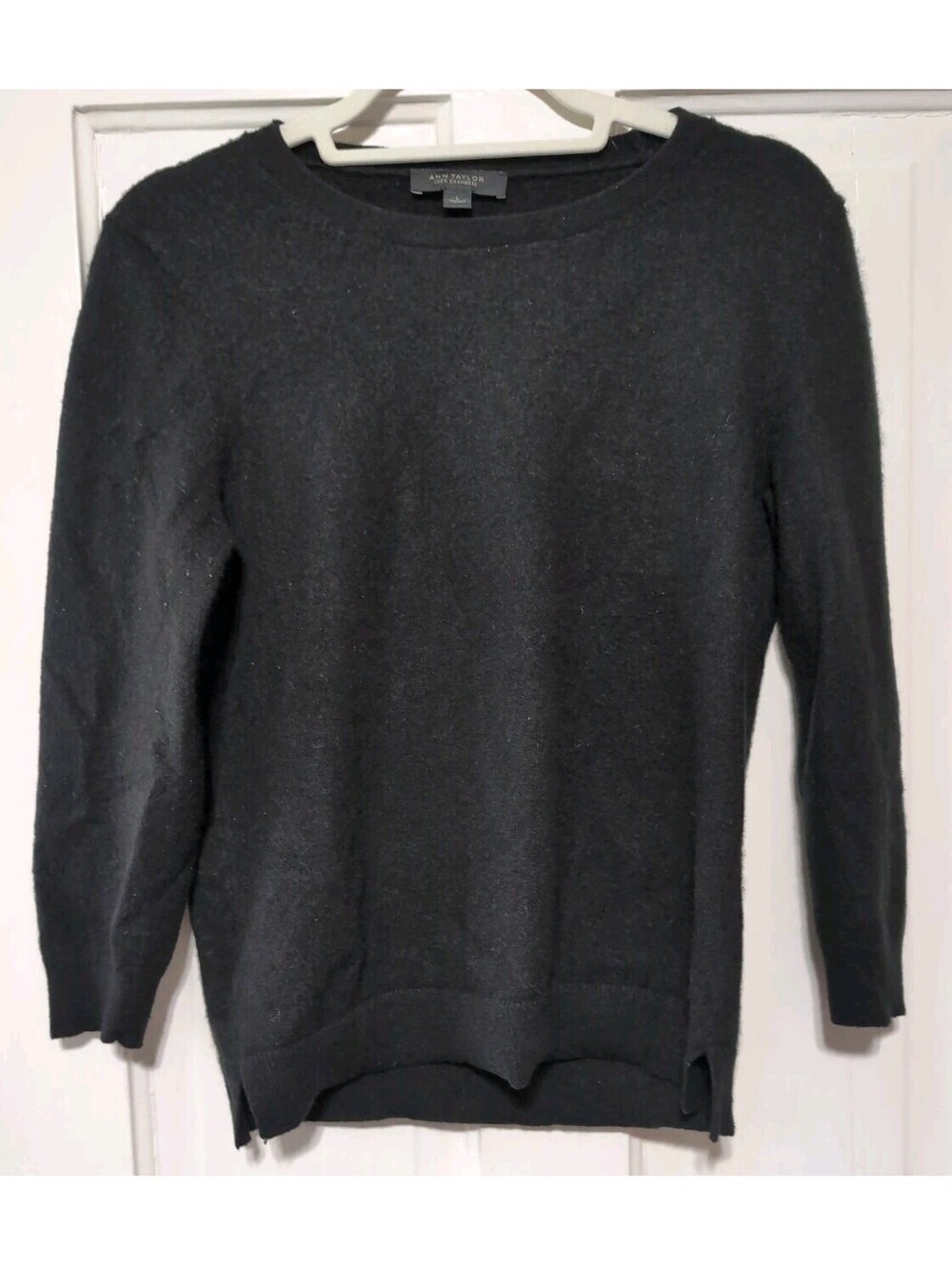 Ann Taylor Cashmere Sweater Womens L Black Crewneck Pullover Soft(1420)B